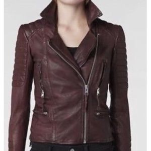 All saints leather biker jacket - oxblood, size 4